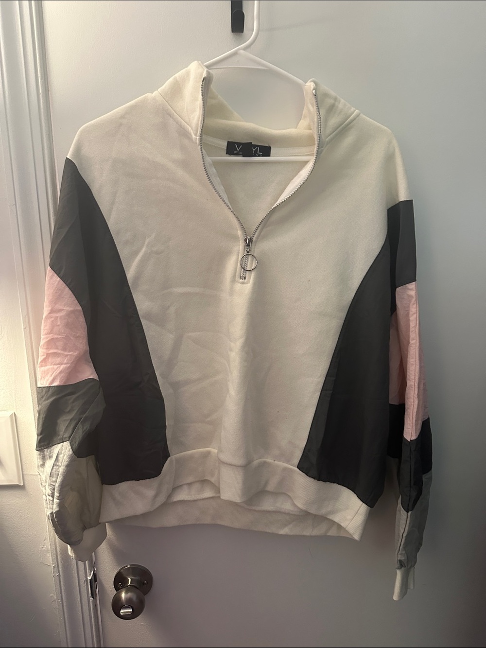 VYV Colorblock Half-Zip Pullover - white, grey & pink